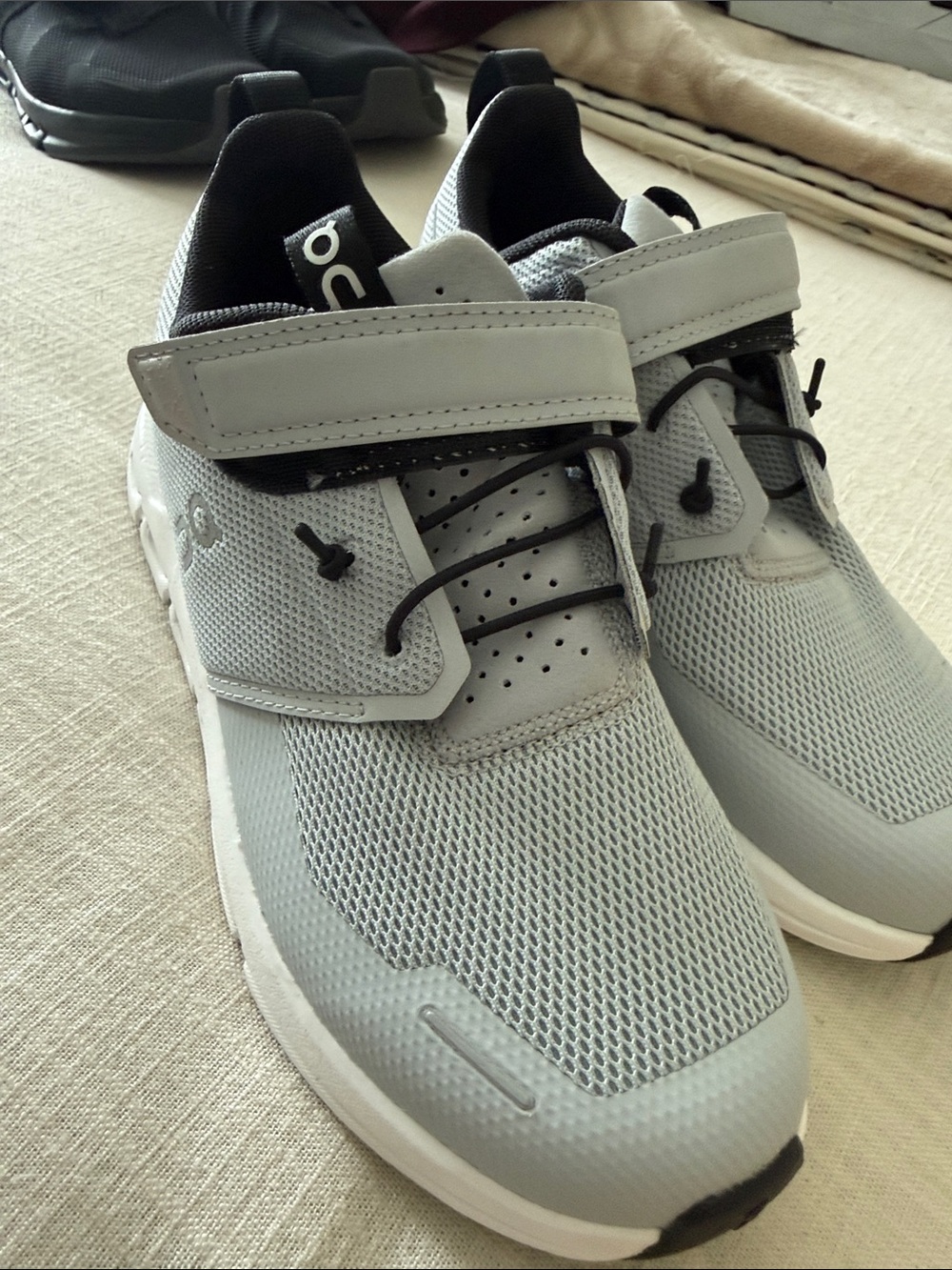 On Running Kids Grey and Black Velcro Sneakers